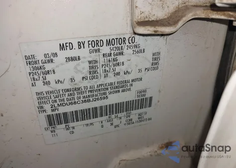 2008 Lincoln Mkx z USA, uszkodzony, nr VIN 2LMDU68C38BJ26595